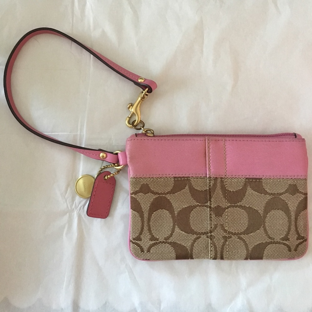 COACH Pink and Tan Signature "C" Wristlet