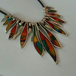 Very cool multi colored enamel + leather necklace