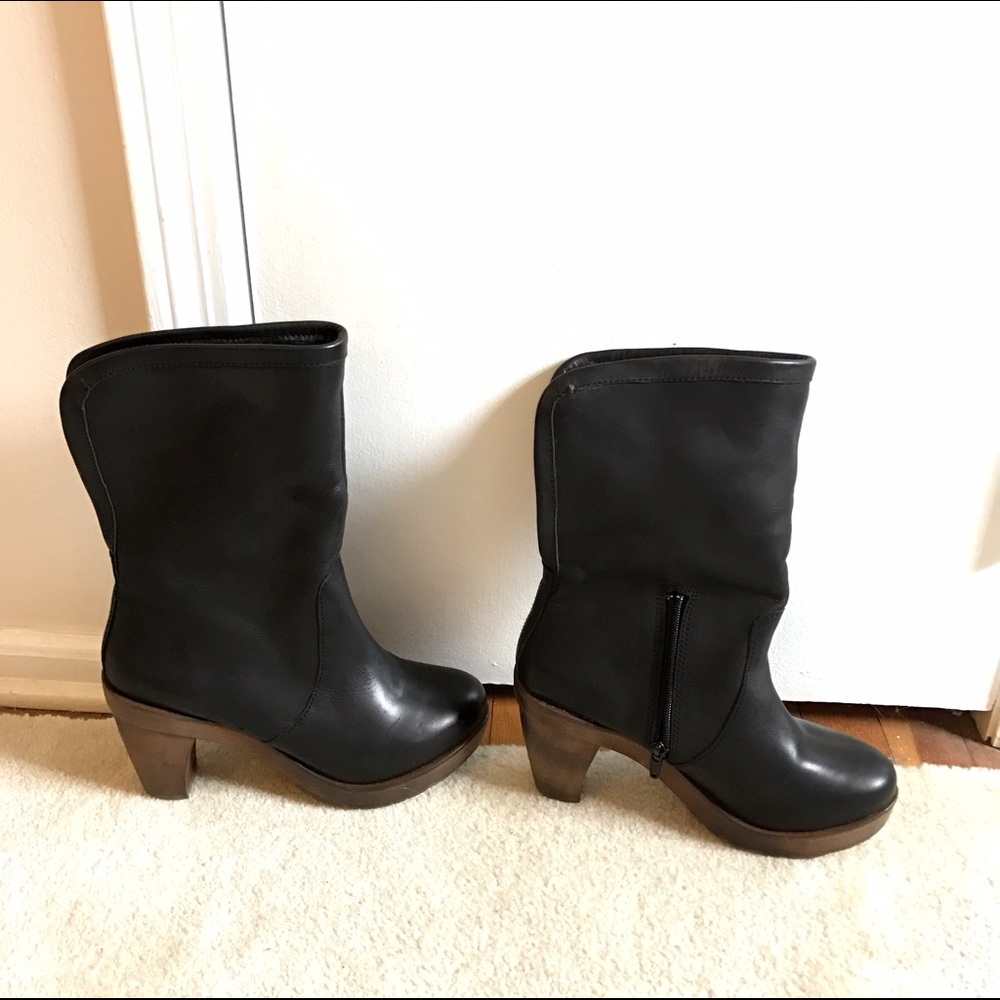 Cubana Black Leather Boots, clog boots
