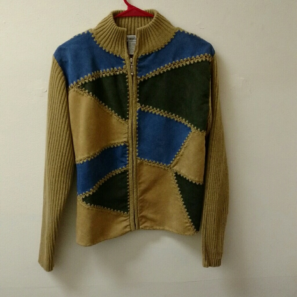 Patchwork Sweater Zip Up Dress Barn Jacket - Picture 4 of 10