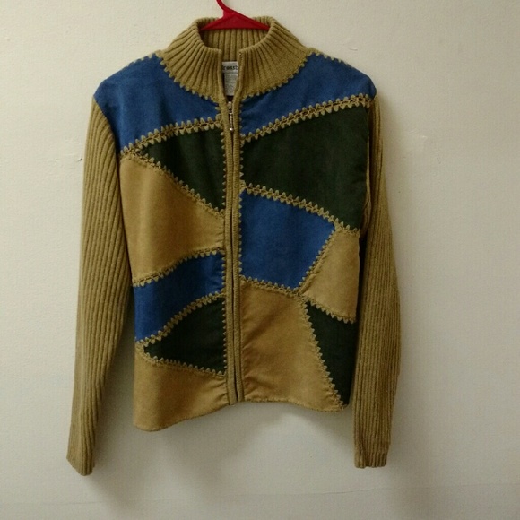 Patchwork Sweater Zip Up Dress Barn Jacket - Picture 4 of 10