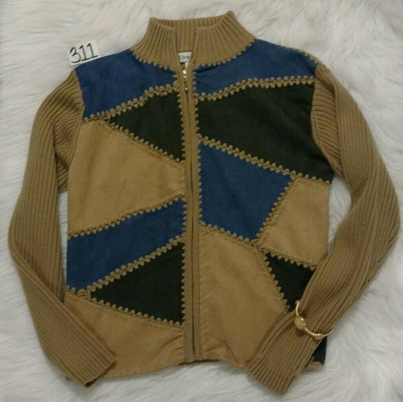 Patchwork Sweater Zip Up Dress Barn Jacket - Picture 8 of 10