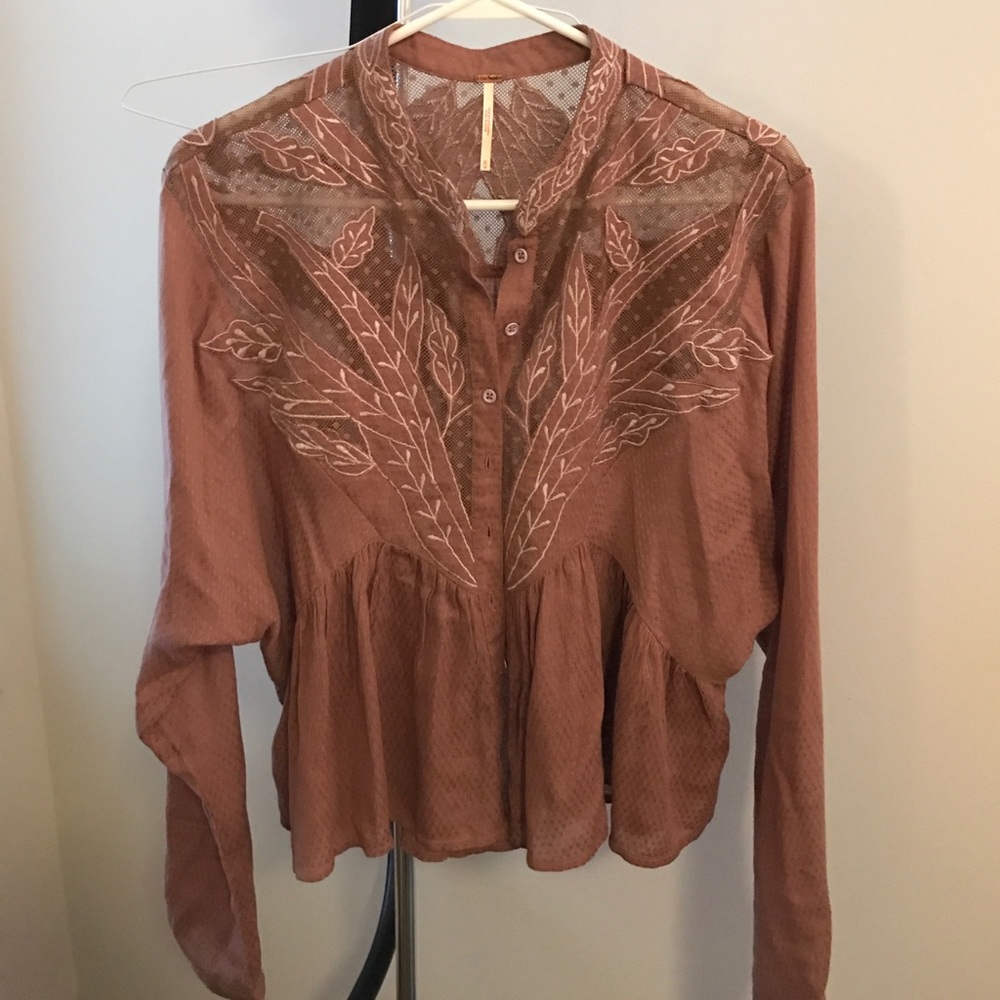 Free People Tulips Embroidered Buttondown