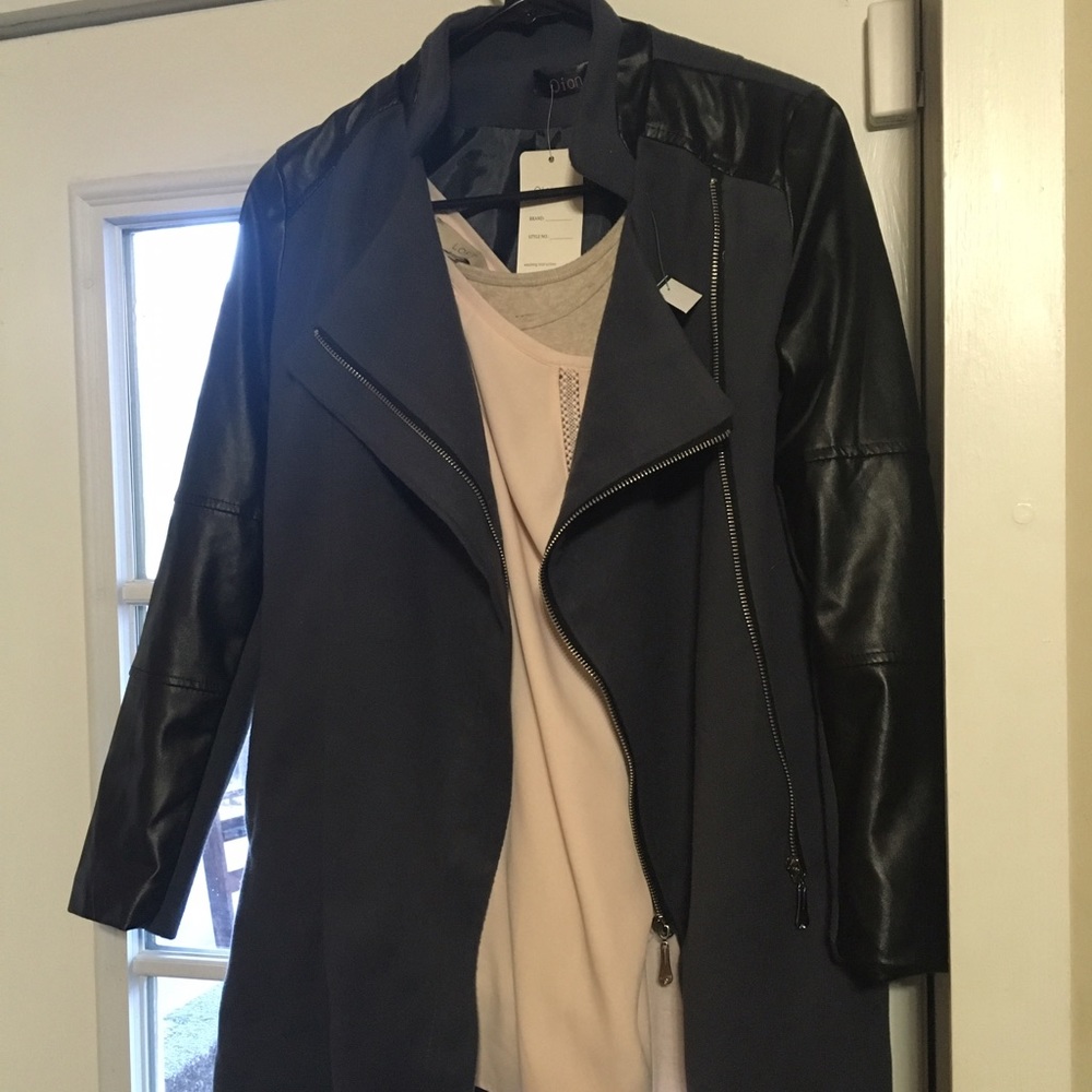 SOLD! Navy and pleather jacket NWT