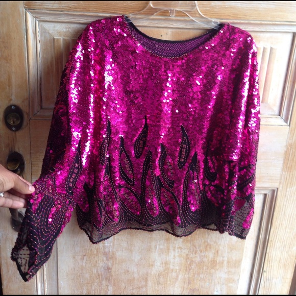 Pink/Black Hand Beaded Top Size Medium - Picture 2 of 6