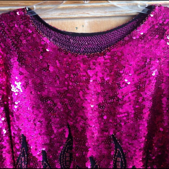 Pink/Black Hand Beaded Top Size Medium - Picture 3 of 6