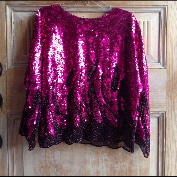 Pink/Black Hand Beaded Top Size Medium - Picture 5 of 6