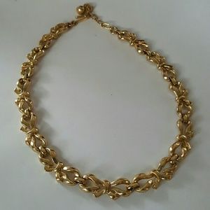 Vintage Trifari gold bow statement necklace