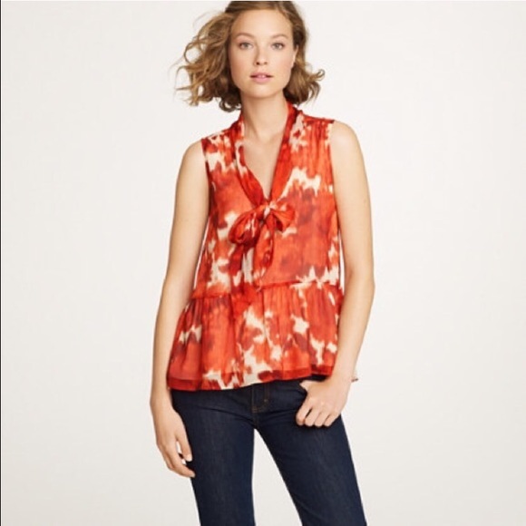 J. Crew Tops - J. Crew red floral tie sleeveless top size 8
