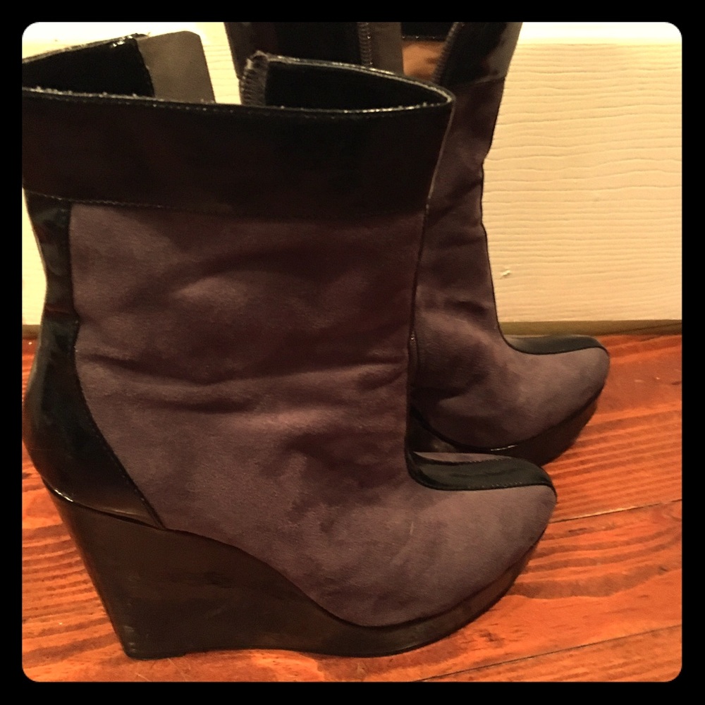 SOLD! Leather trim wedge booties, 9.5