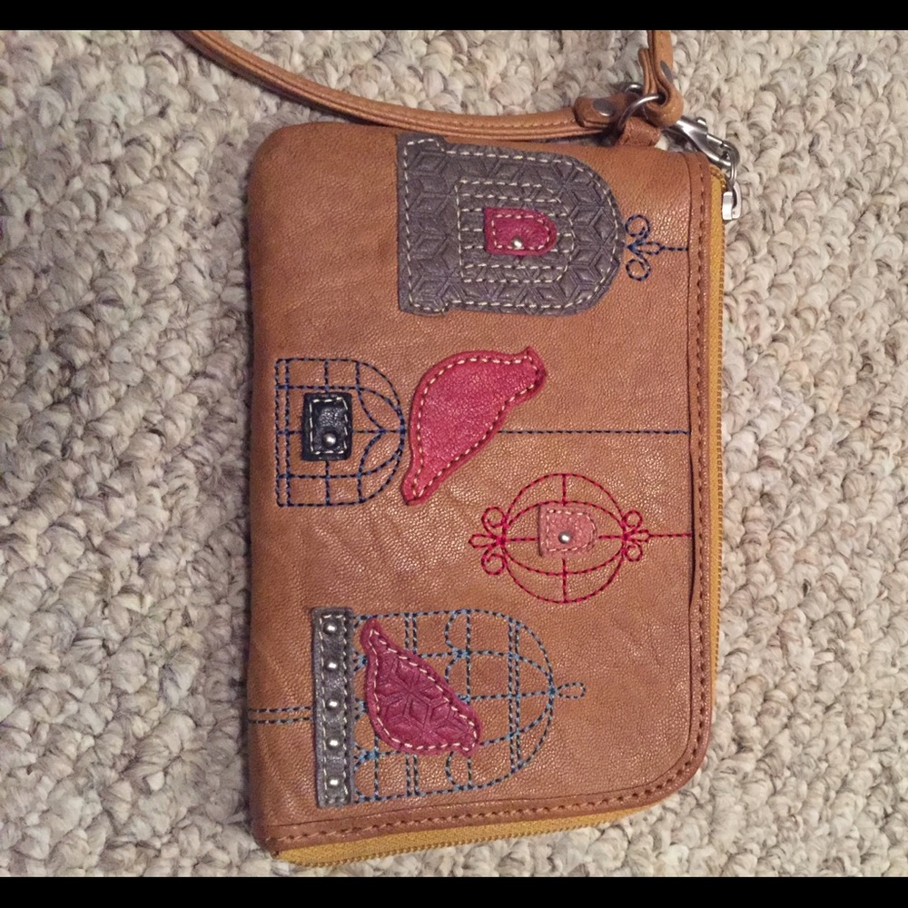 Fossil brown leather wristlet