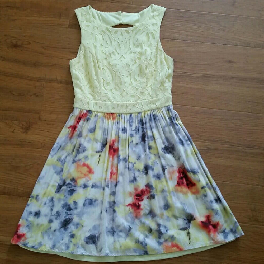 Fit and Flare yellow lace dress
