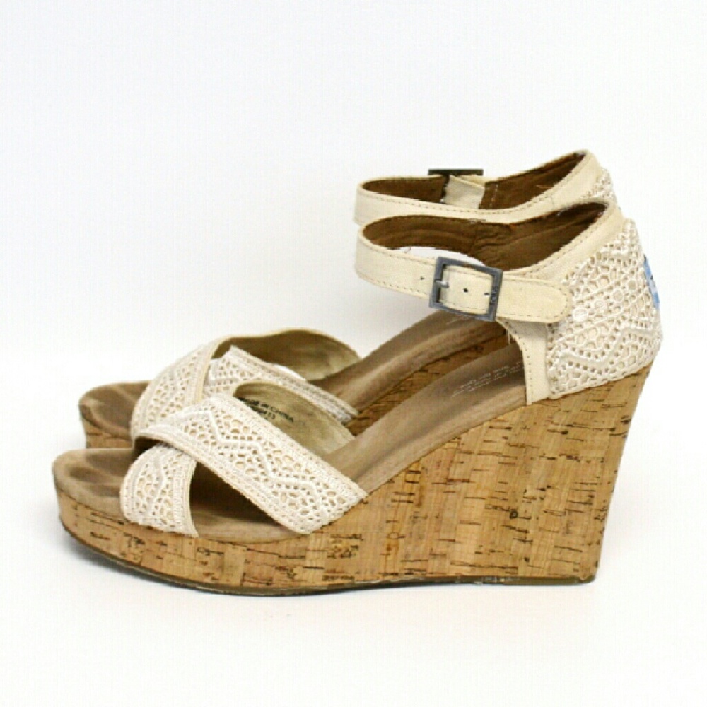 Toms Crochet Lace Wedge Sandals