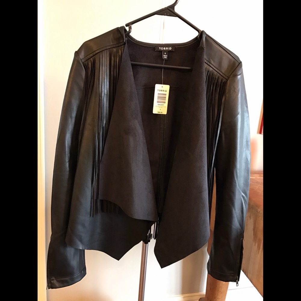 Torrid Sz 0 Fringe Drape Front Faux Leather Jacket