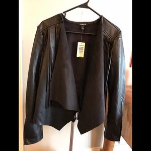 Torrid Sz 0 Fringe Drape Front Faux Leather Jacket