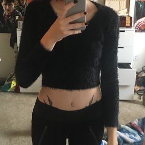 American Apparel Black Fuzzy Crop Sweater