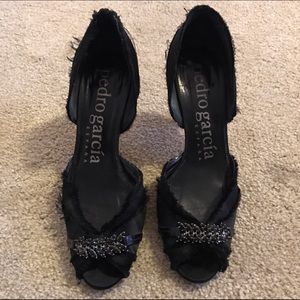 pedro garcía Black Satin Crystal Dior D'Orsay Pump