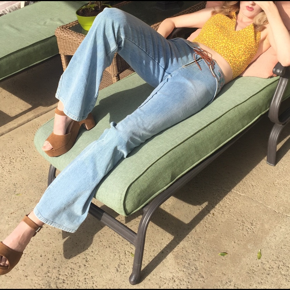 Rampage 1970's Lace Up Bohemian Embellished Jeans