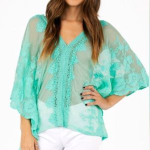 Tobi Sariya Sheer Lace Top Mint Green S Small