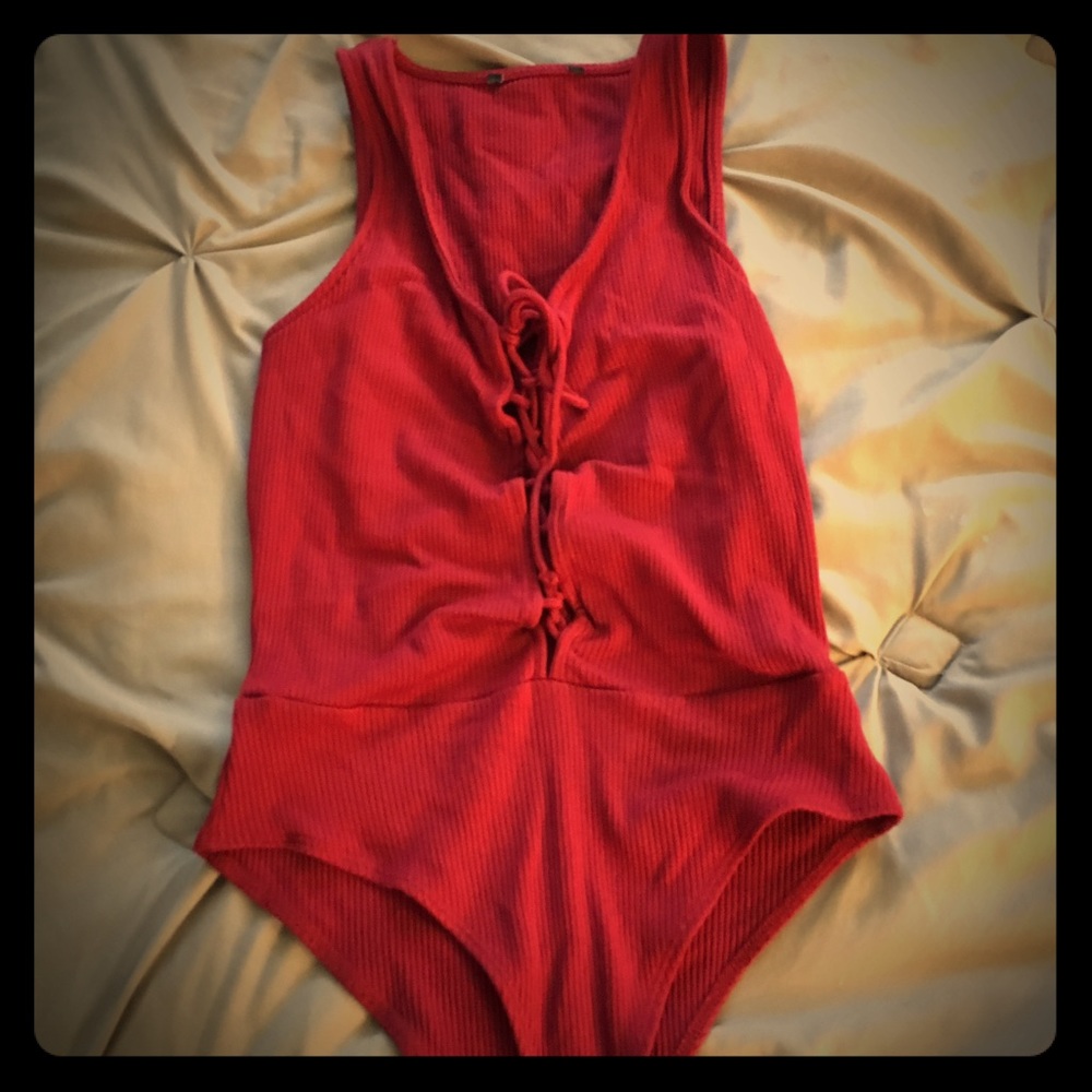 Red Lace-up Bodysuit
