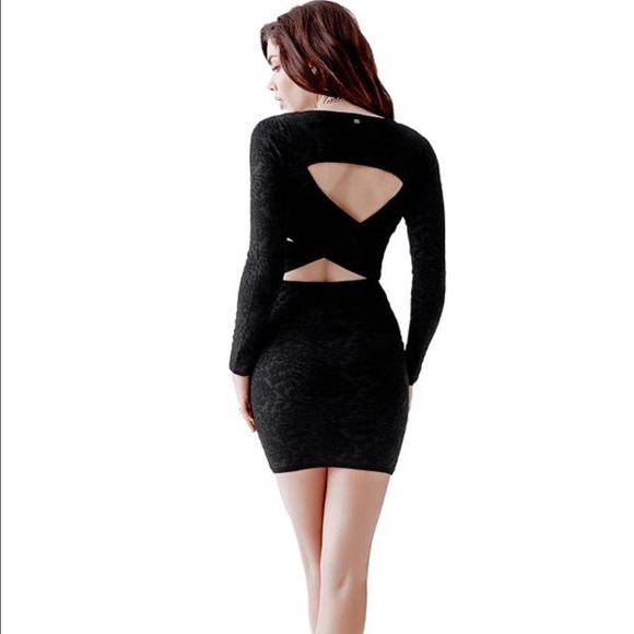 Guess Dresses & Skirts - Long sleeve jacquard cross back dress black lace