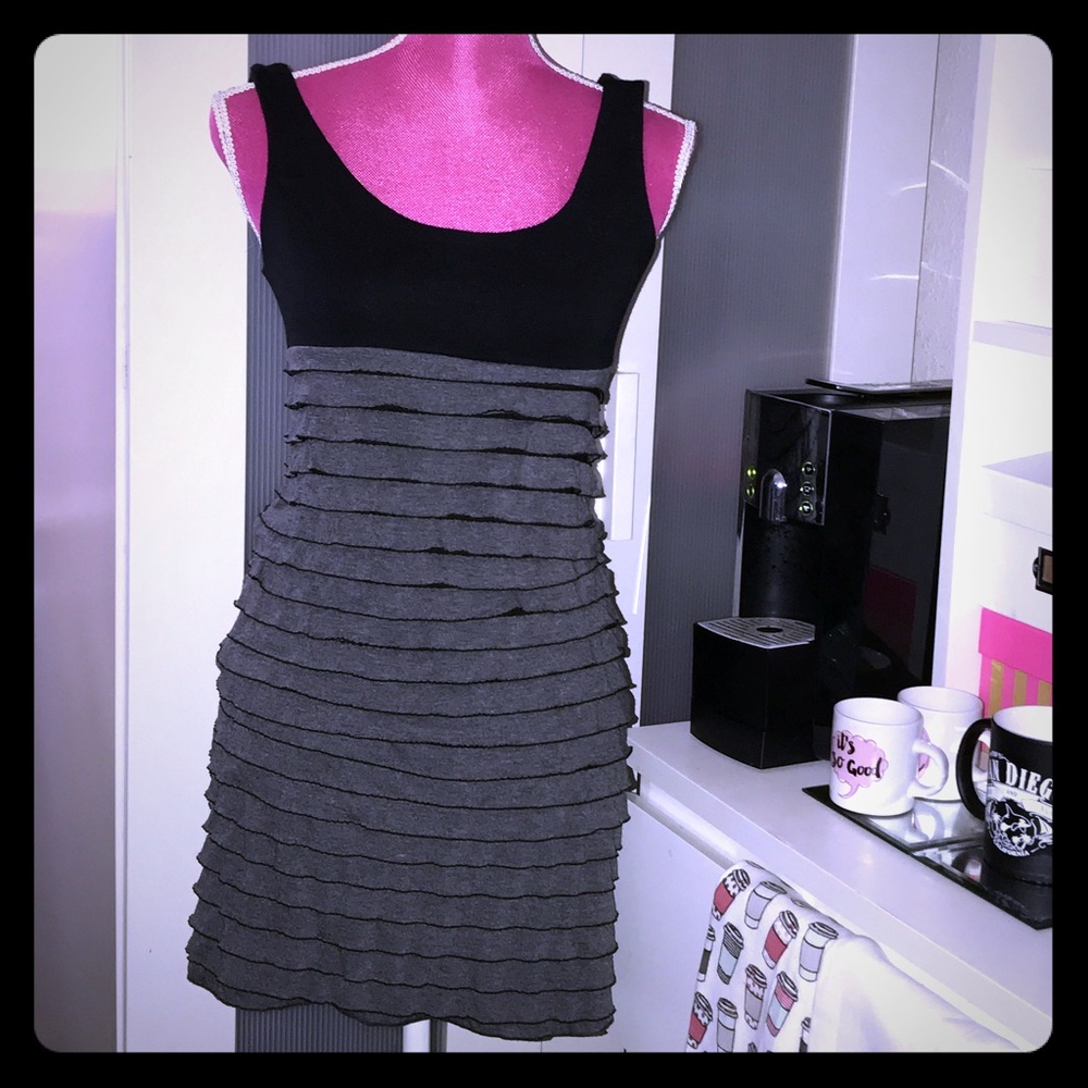 Black and Grey Mini-Ruffled Dress