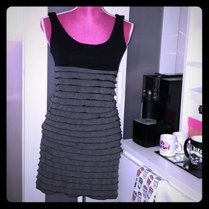 Black and Grey Mini-Ruffled Dress