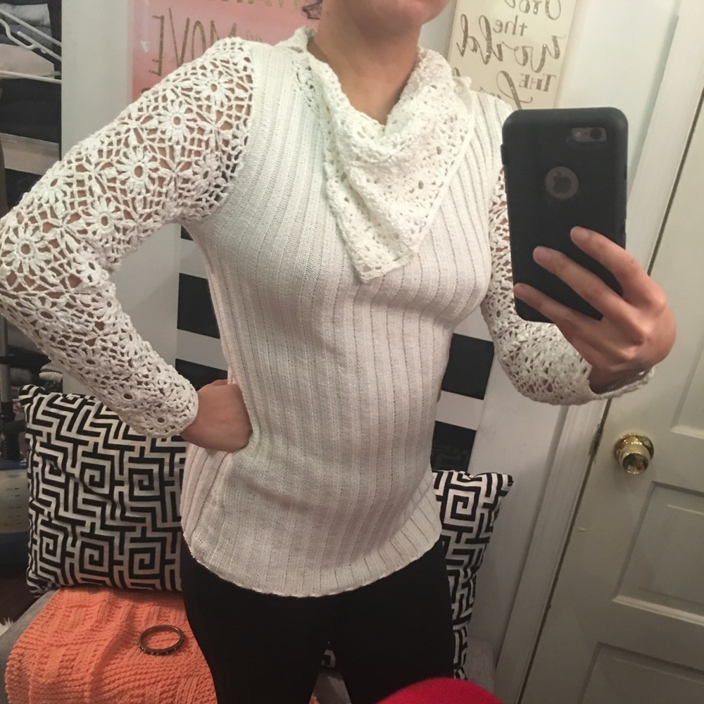 Crochet white sweater