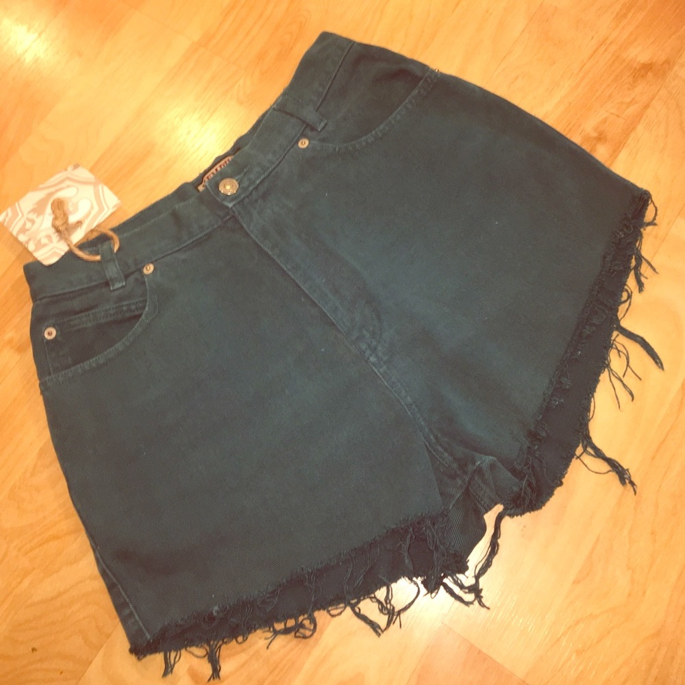 VINTAGE Memphis teal high waisted cutoffs - Picture 1 of 4