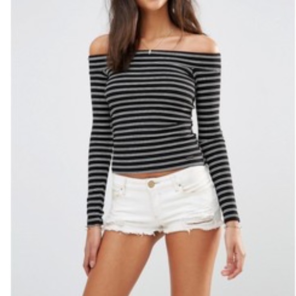 Hollister Tops - Hollister off the shoulder striped long sleeve