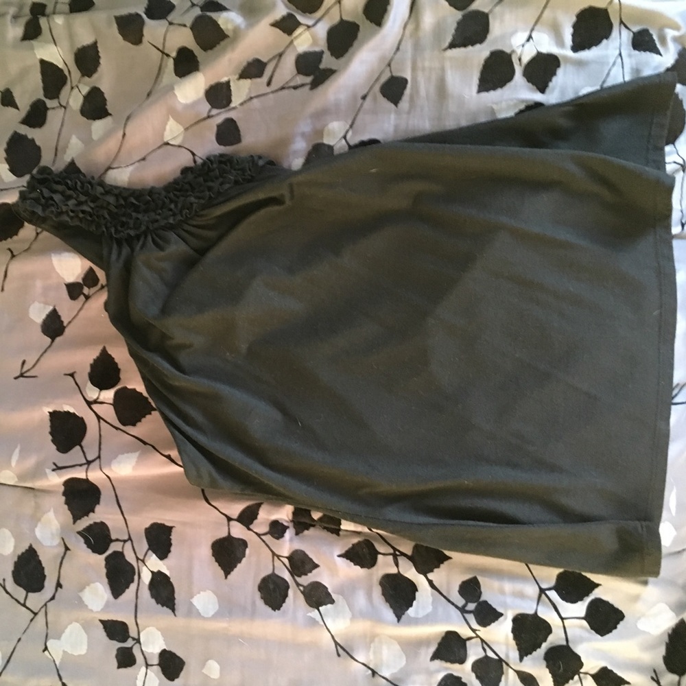 One shoulder black top