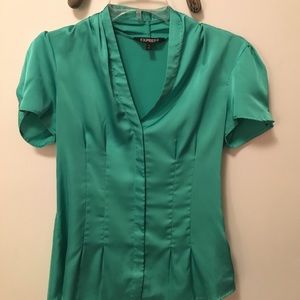 Express Green Silk Short Sleeve Blouse. Size S