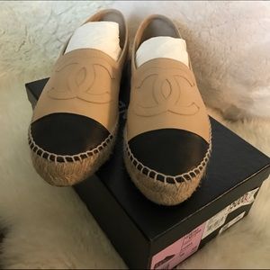 Chanel biege/black lamb skin espadrilles SZ 38
