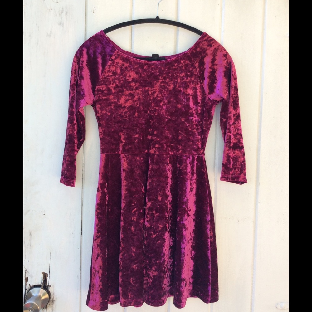 Crushed Velvet Burgundy Skater Dress