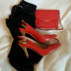 Kate Spade red pebbled leather envelope crossbody