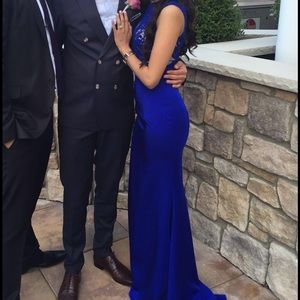 Royal blue satin evening gown