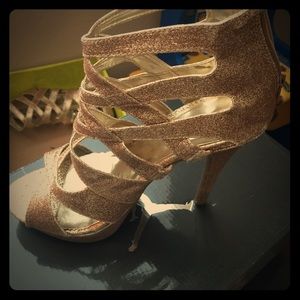 Platform heels.  Glitter rose gold size 7