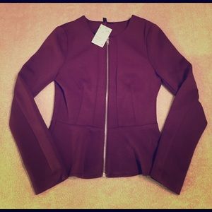 H&M maroon long-sleeve front-zip blouse