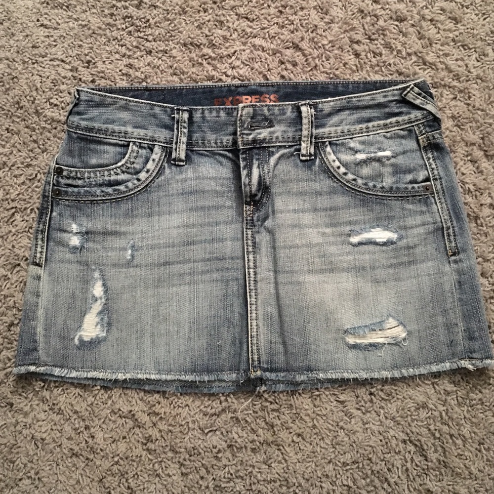 Distressed Denim Mini Skirt