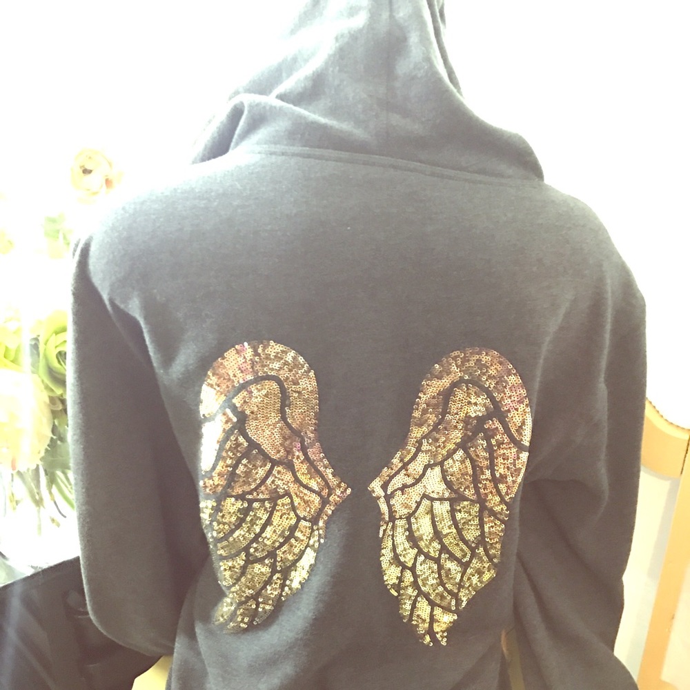 Victoria's Secret sequined wing gray hoodie