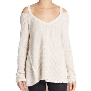 White Free People Cold Shoulder sweater