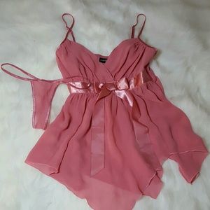 NWOT Frederick's pink babydoll thong set