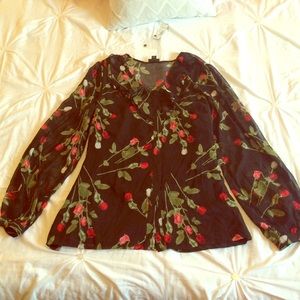 Sheer Black Floral Blouse w/cami - XL