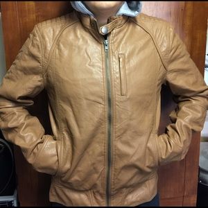 NWT🔥 Men's Faux Leather Bomber 2in1 jckt w/hoodie
