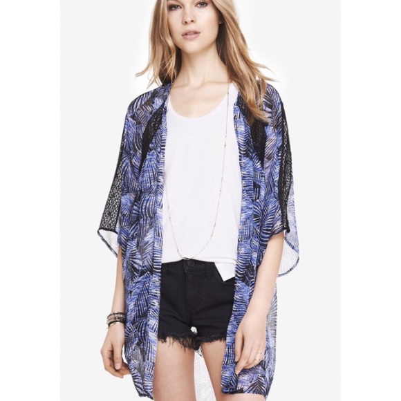 Express Other - Express Blue Palm Print Kimono