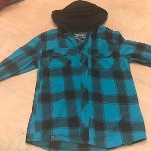 2 hooded flannel button ups