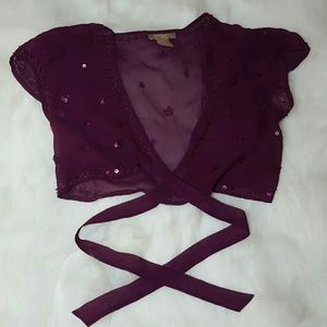 Sequin silk cropped shrug with cap sleeve