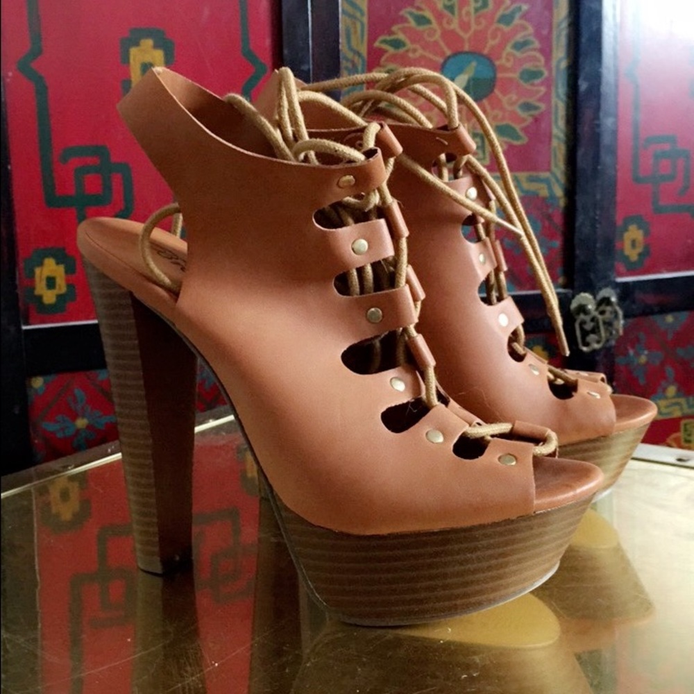 Brown bohemian heels