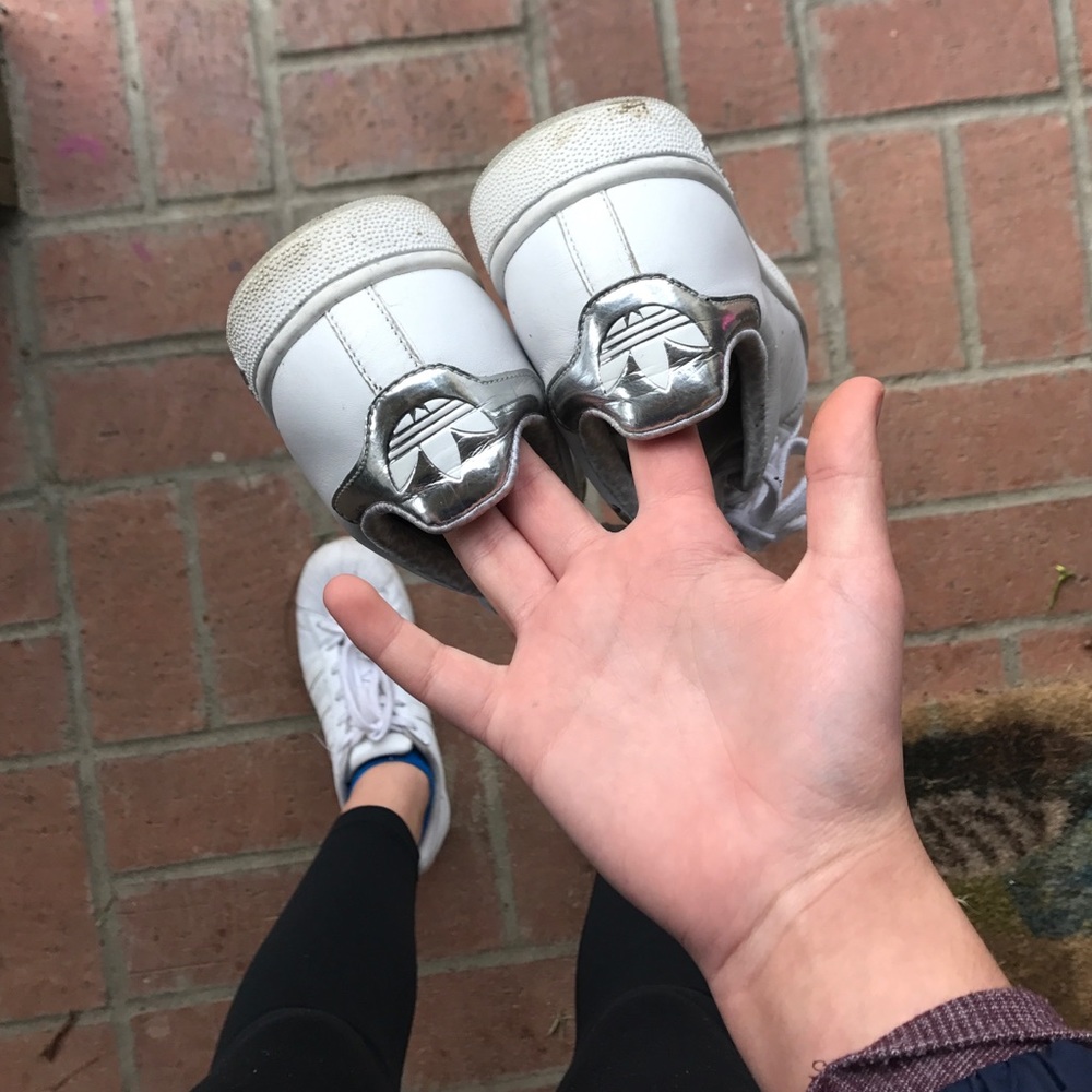 silver and white adidas shoes
