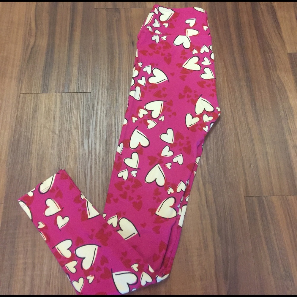Valentine's Day hot pink hearts leggings lularoe